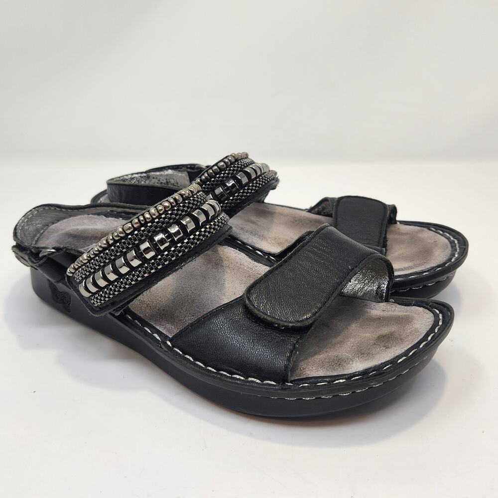 Alegria Verona Coal Chain Gang Comfort Sandals Size 35 US 5 Black Leather Wedge